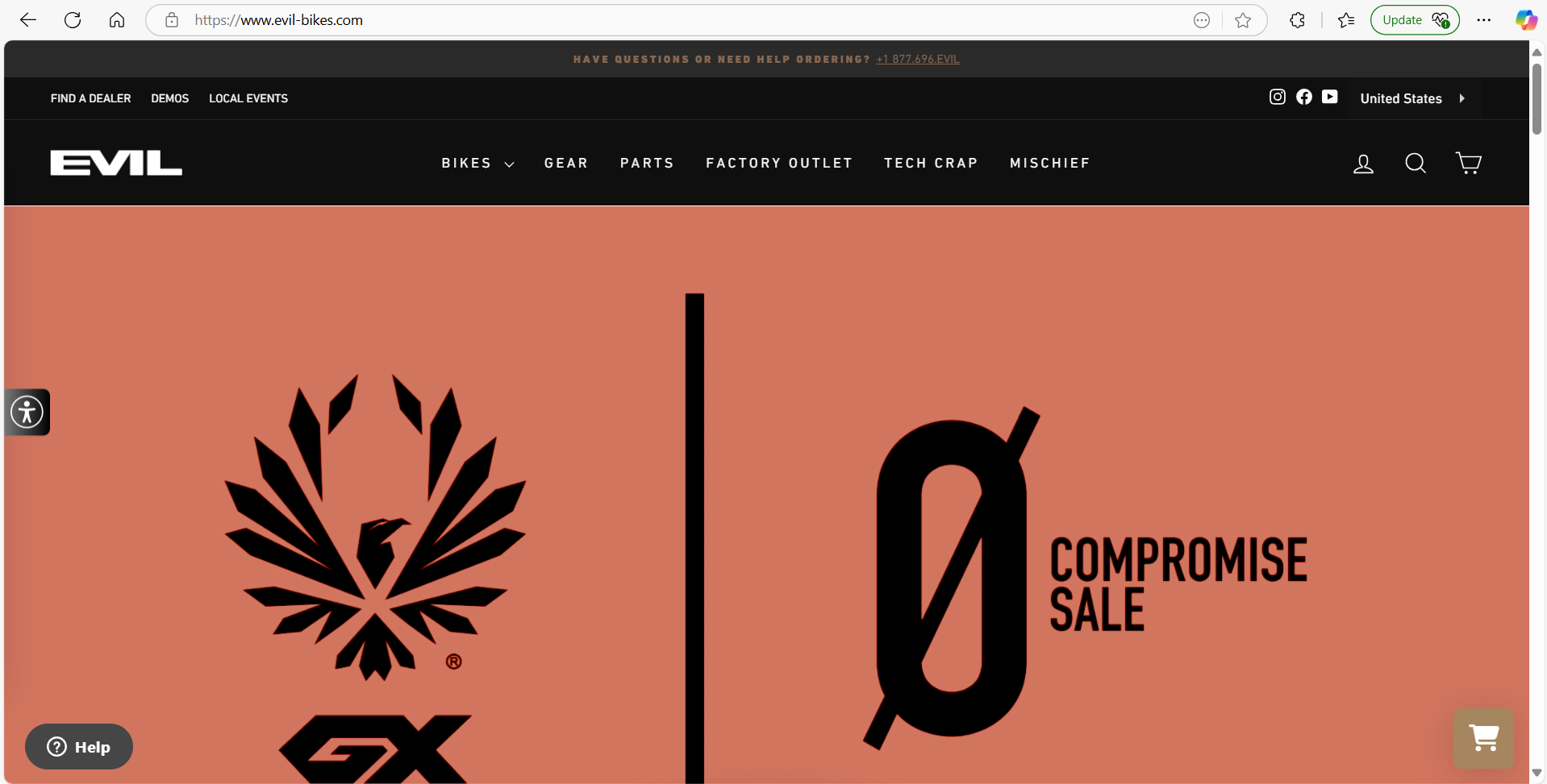 Screenshot of Evil Bikes website