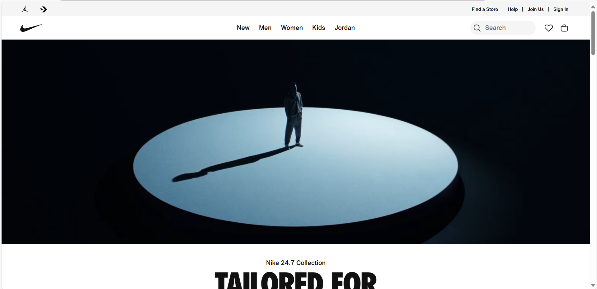 Screenshot of Nike website