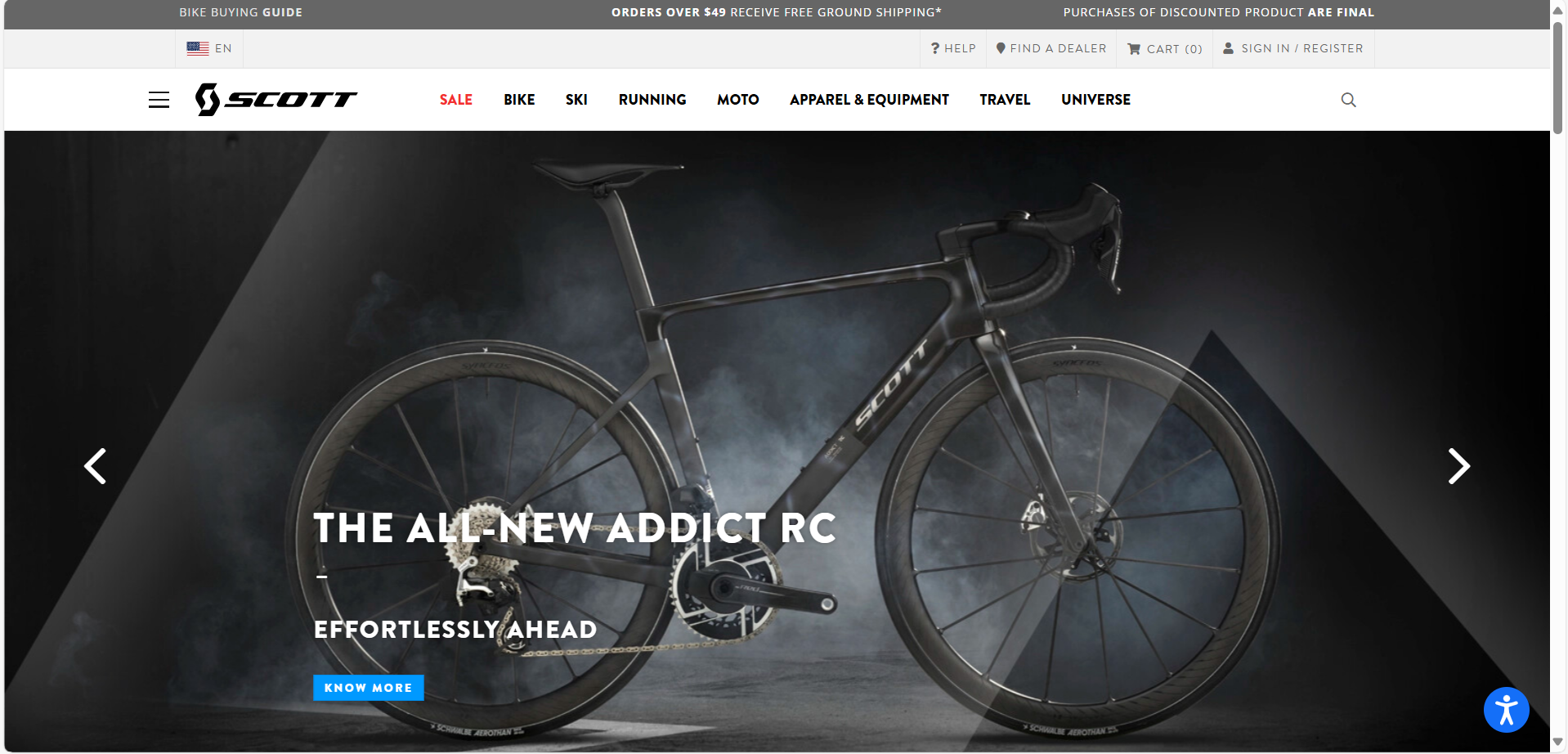 Screenshot of Scott bikes Website